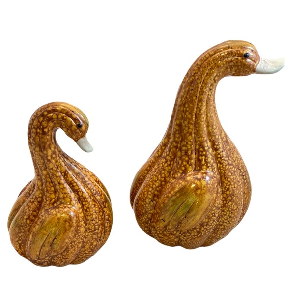 Vintage Other - Vintage Ceramic Gourd Autumn Orange Pair Geese